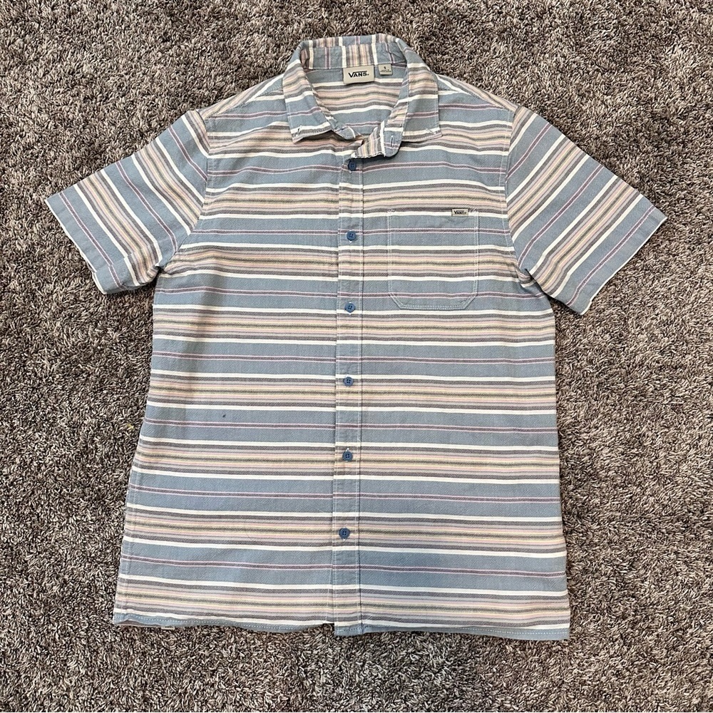 Vans Blue and White Casual Button Down Shirt